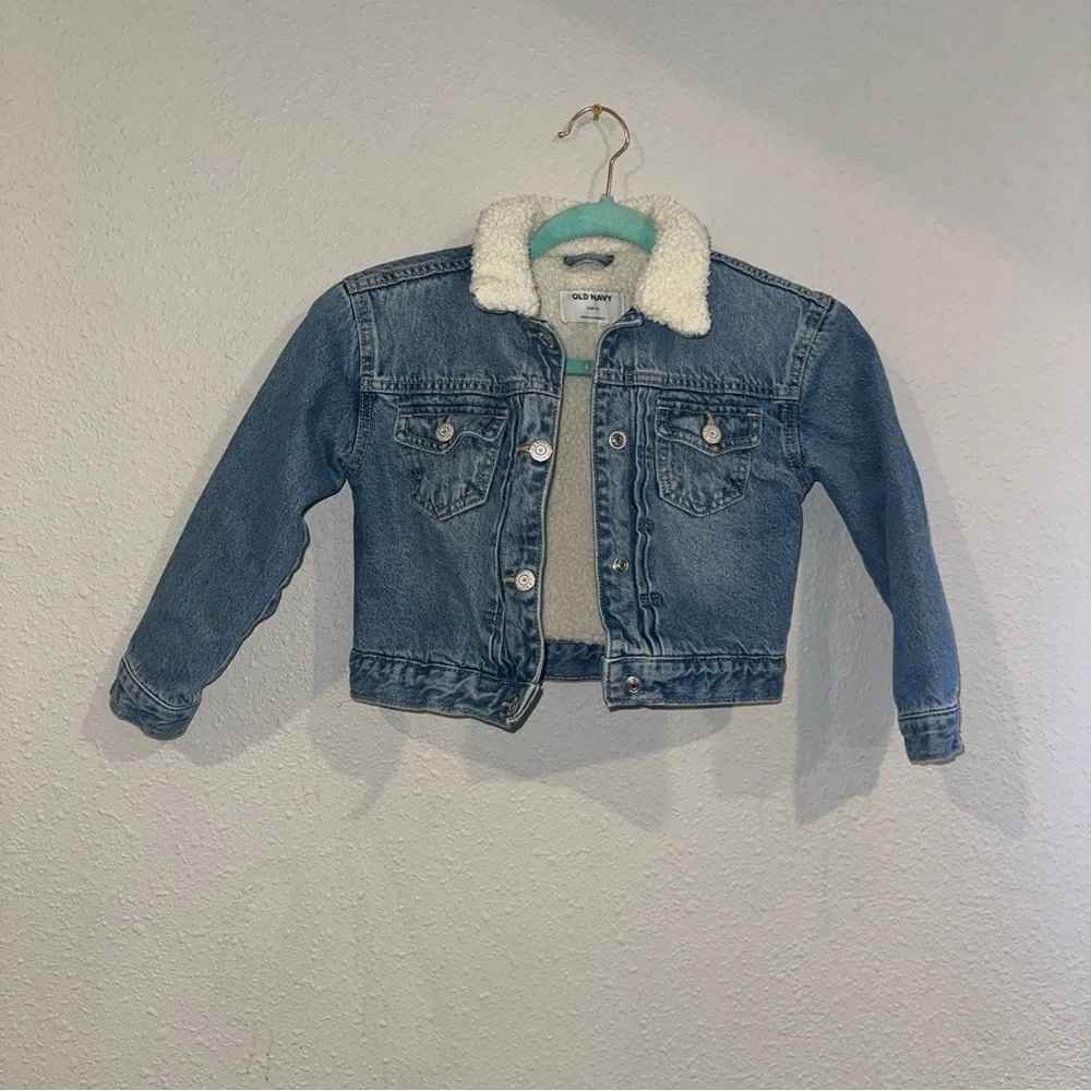 Old Navy Blue Denim Jacket with Cream Sherpa Collar